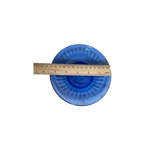 Vintage Cobalt Blue Glass Tea Set Mid Century Pressed Glass Teacups Saucers Bowl - Picture 8 of 8